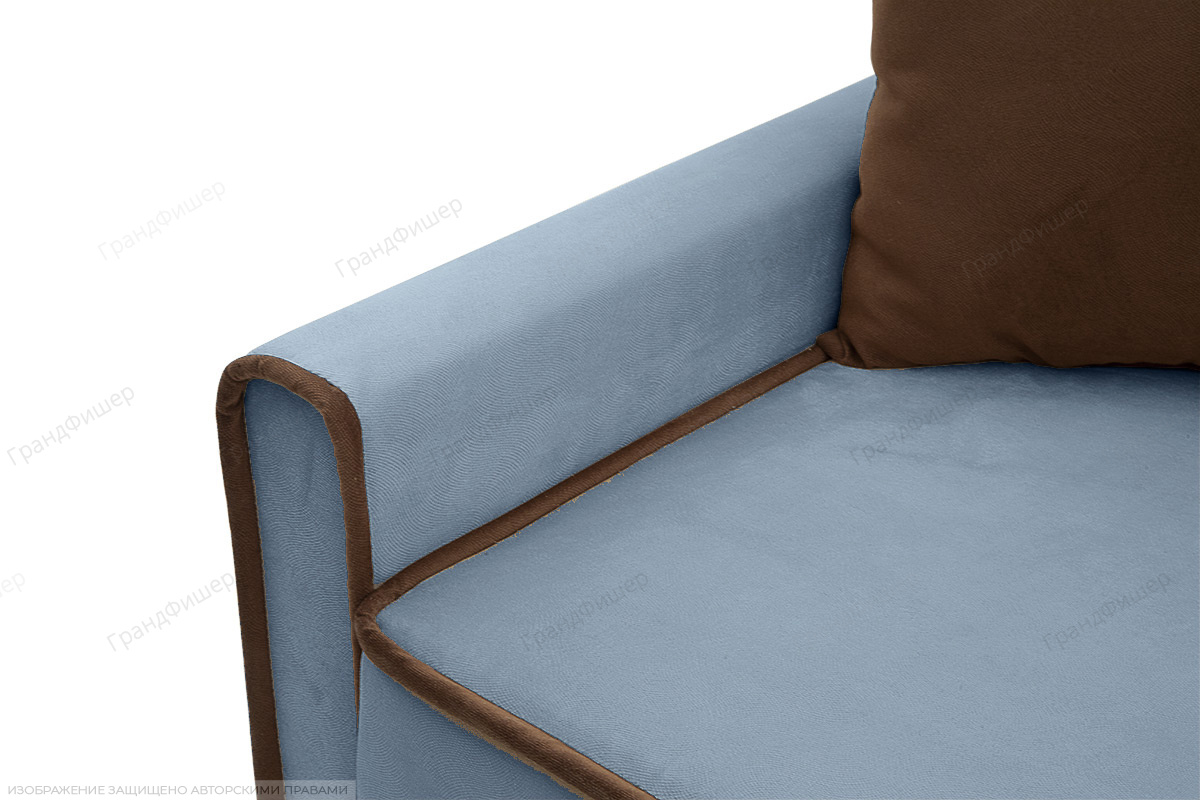 Голубой диван Этро-3 Amigo Blue +  Amigo Brown Подлокотник